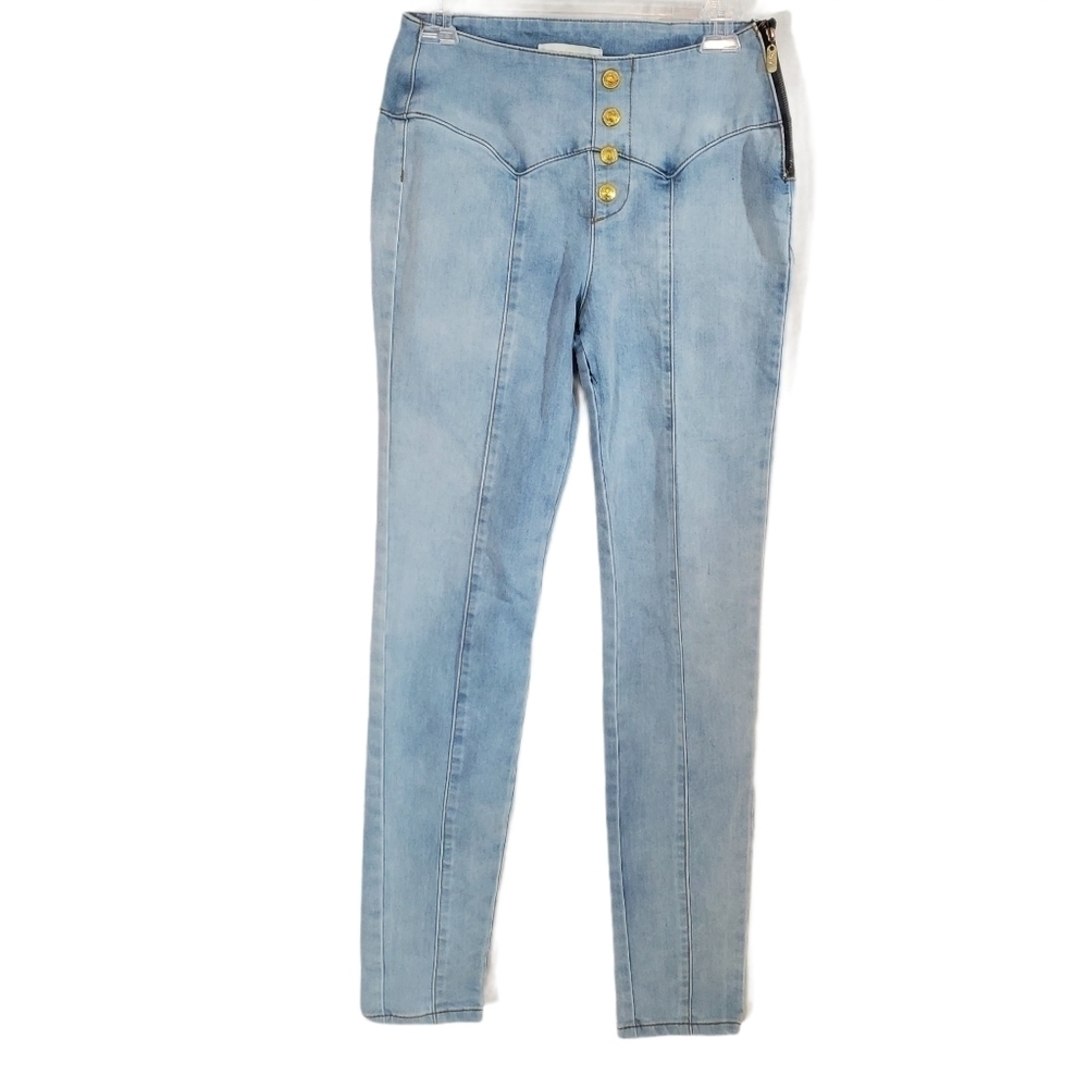 Nicki Minaj High-Rise Light Wash Button Jeans